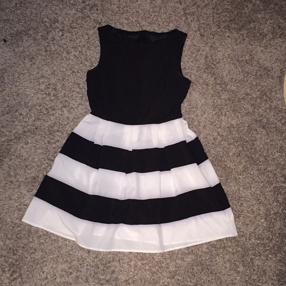 Black and white fit and flare dress